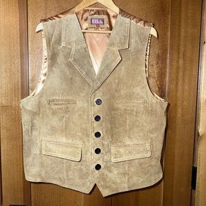 Red Ranch Leather Vest Mens Large Suede Western Ranch Rodeo
